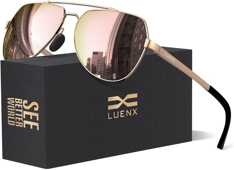 LUENX Aviator Sunglasses for Men Women Polarized New Shades Large Metal Frame - UV 400 Protection - Image 1